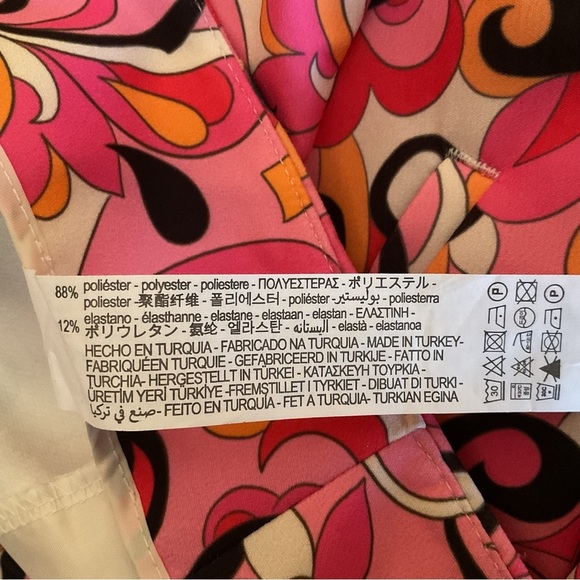 Zara NWT Women’s Pink/Black/Orange Psychedelic Print Cropped Trousers.  Size L - Picture 6 of 6